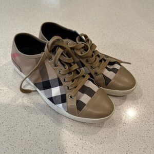 Burberry Tan and Black Checkered Sneakers